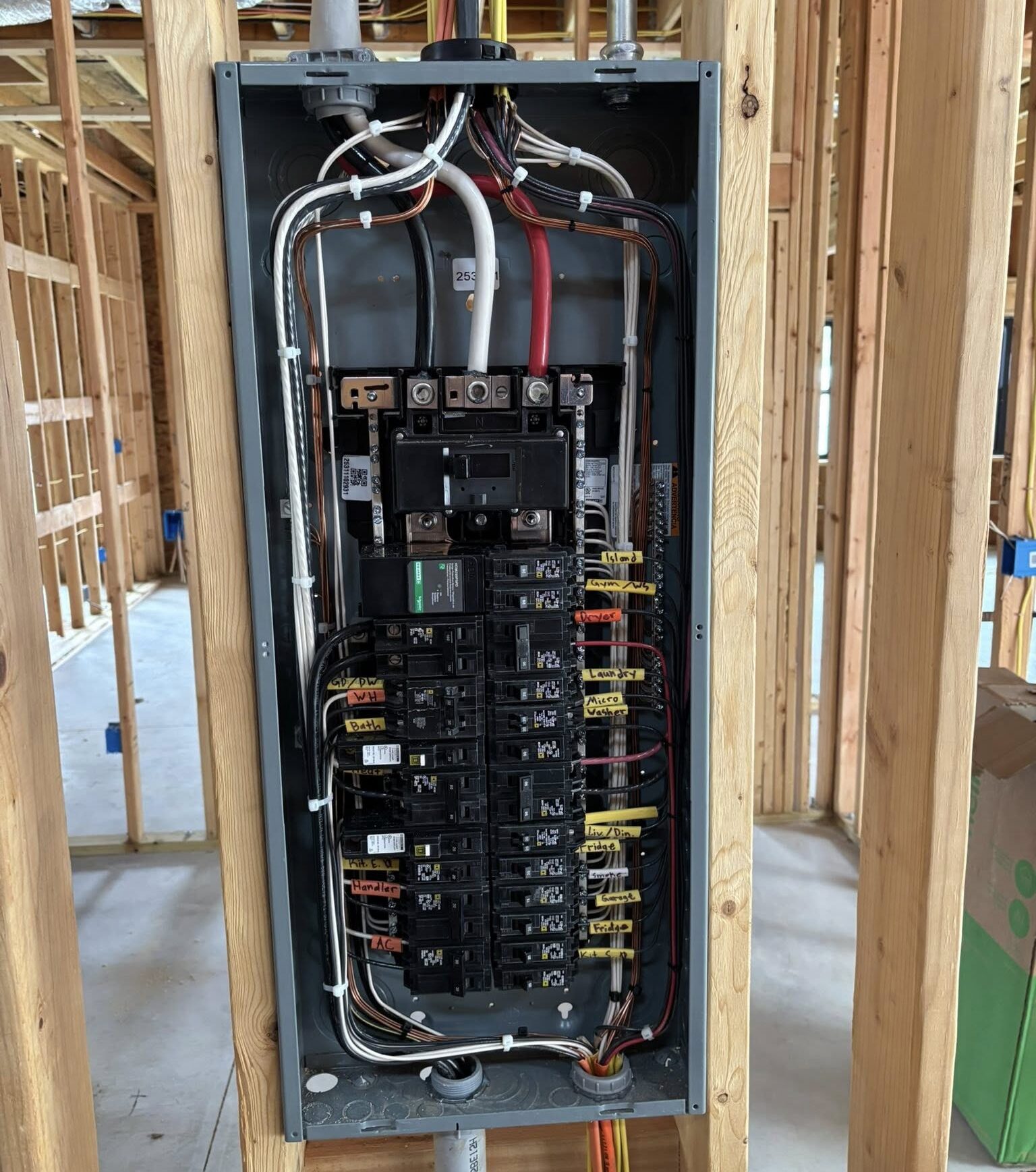 Fuse-Box-New-Construction-Electrical-Work-Missouri electrical panel in new build home